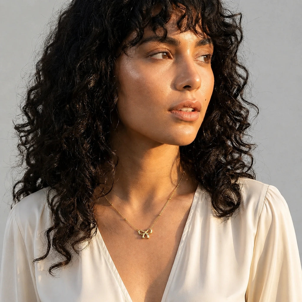 Golden Bow Charm Necklace