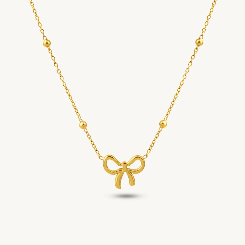 Golden Bow Charm Necklace