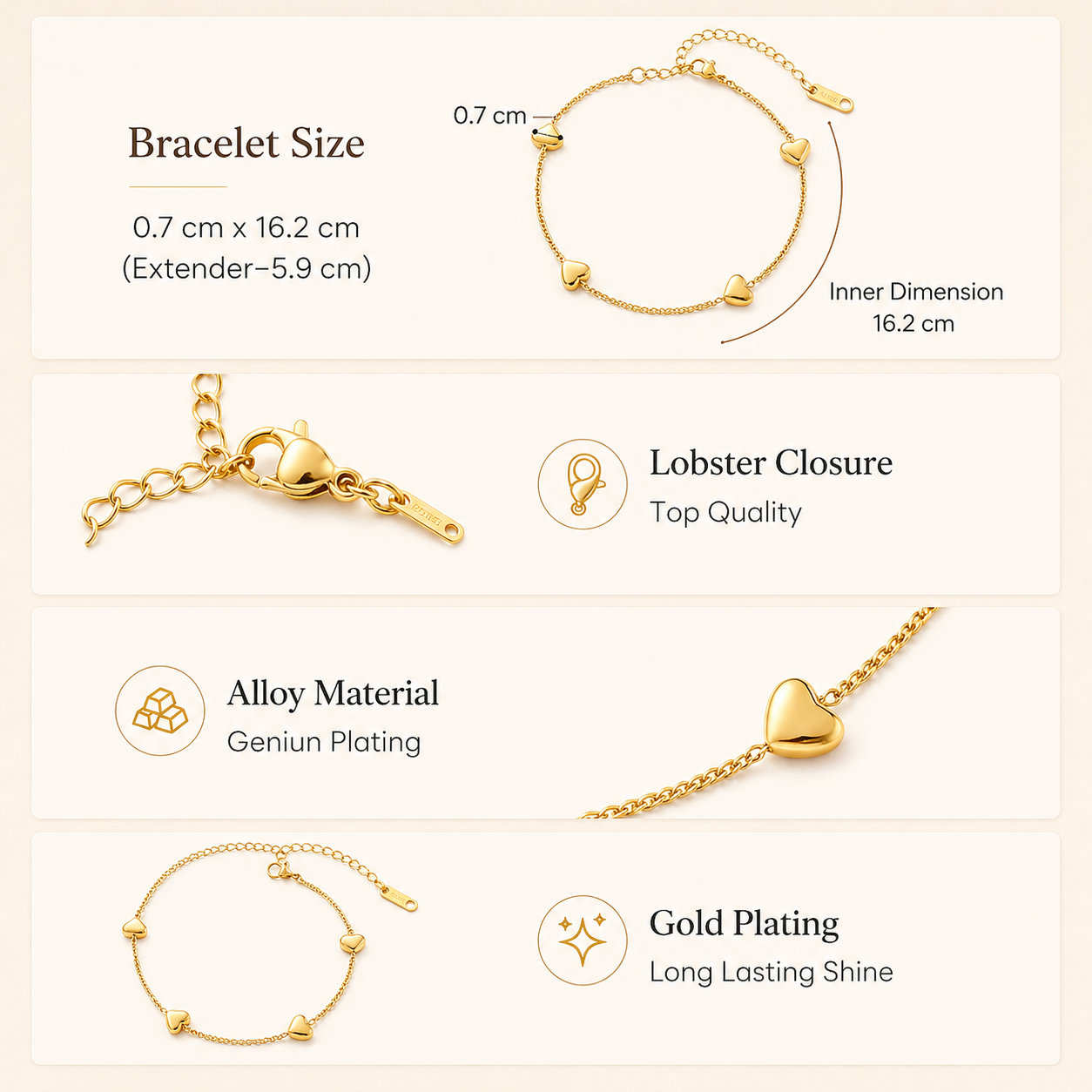 Golden Heart Chain Bracelet