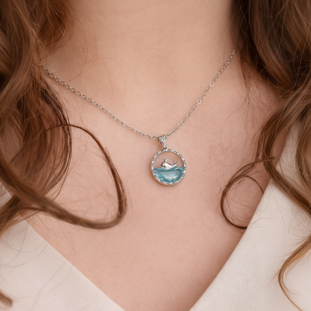 Blue Dolphin Ocean Wave Neckless - MYSTY